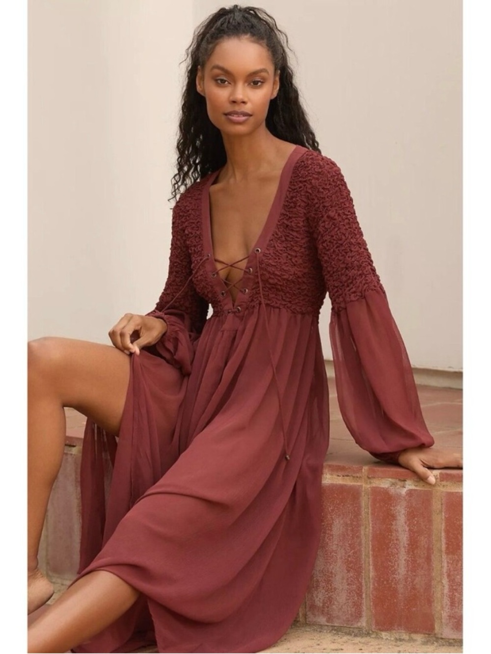 Anthropologie Crimson Sheer Cover Up Midi Dress-Size S